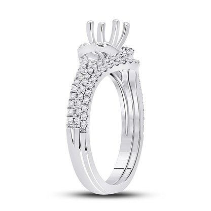14k White Gold Round Diamond 1 Ct Rd Center Halo Bridal Semi-Mount Set 3/8 Ctw