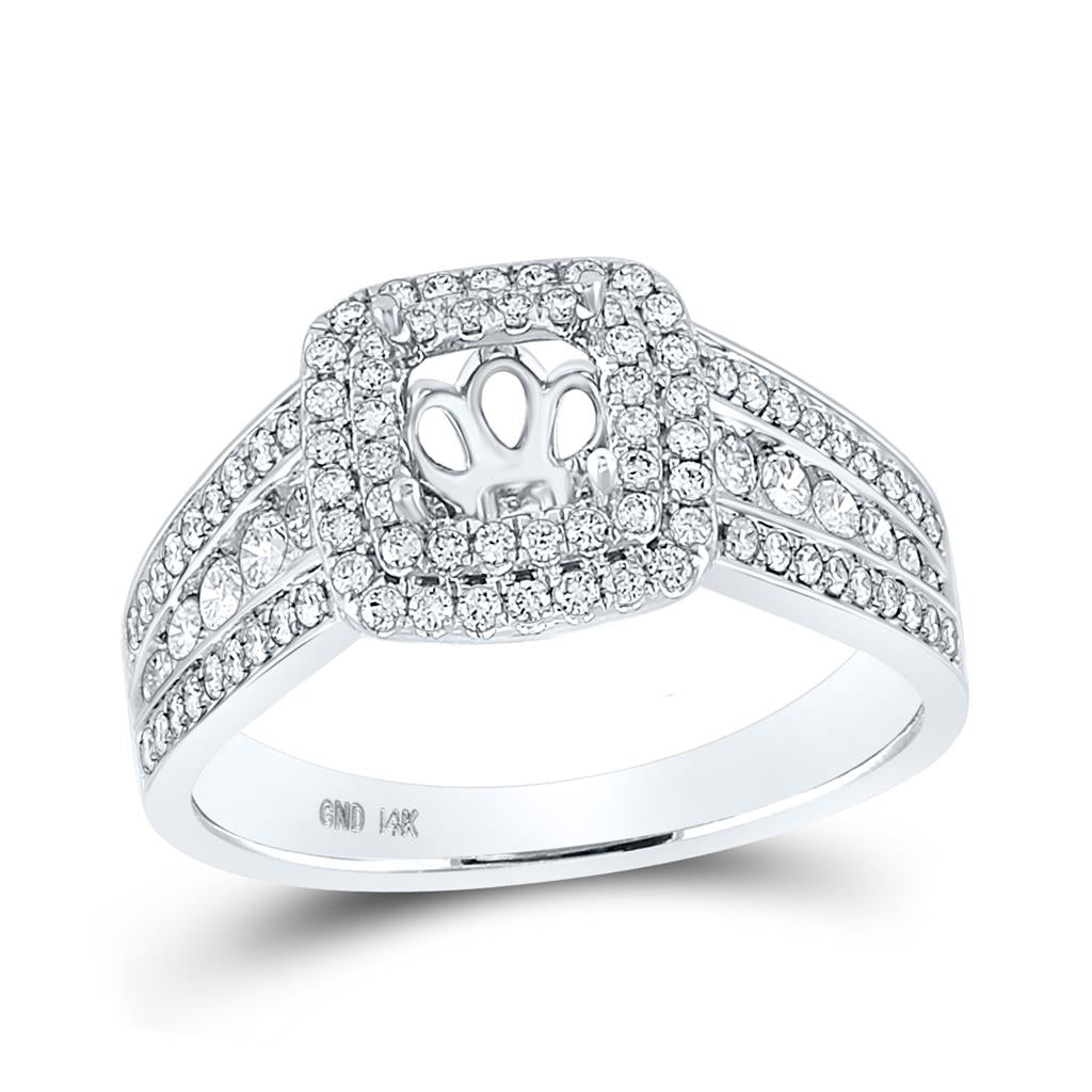 14k White Gold Round Diamond 1 Ct Rd Center Halo Bridal Semi-Mount Ring 3/4 Ctw
