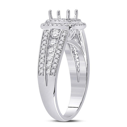14k White Gold Round Diamond 1 Ct Rd Center Halo Bridal Semi-Mount Ring 3/4 Ctw