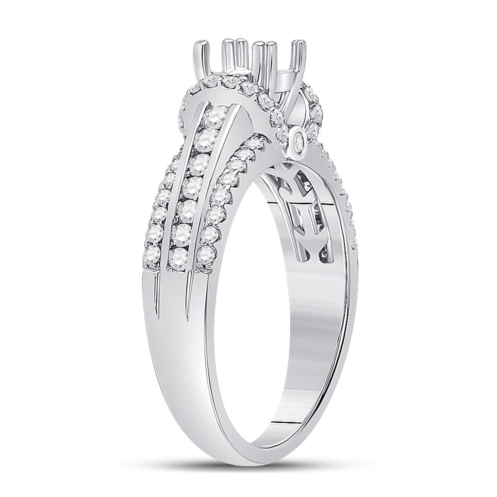 14k White Gold Round Diamond 1/2 Ct Rd Center Bridal Semi-Mount Ring 5/8 Cttw