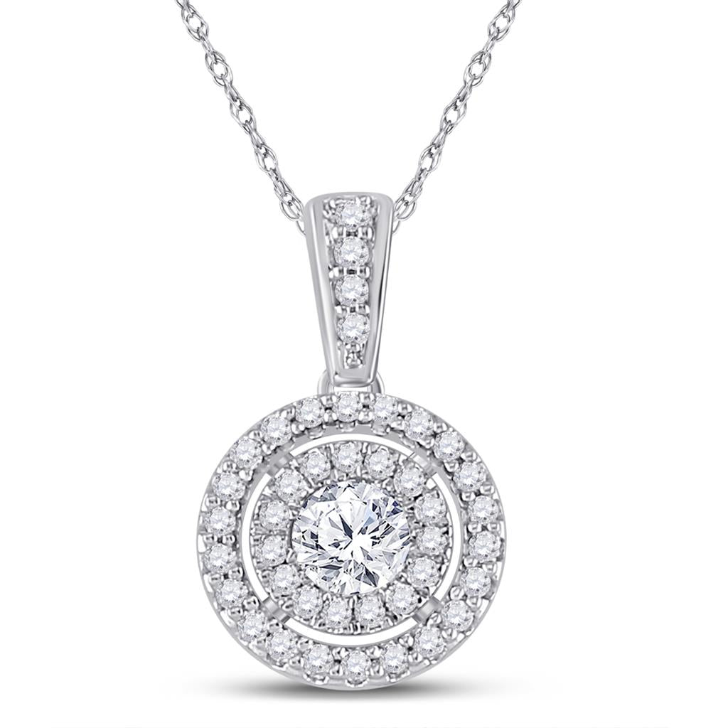 14k White Gold Round Diamond Fashion Halo Pendant 1/4 Cttw