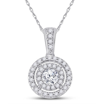 14k White Gold Round Diamond Fashion Halo Pendant 1/4 Cttw