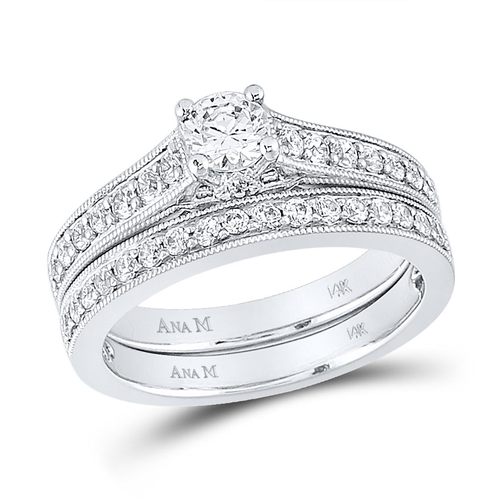 14k White Gold Round Diamond Bridal Wedding Ring Set 3/4 Cttw (Certified)