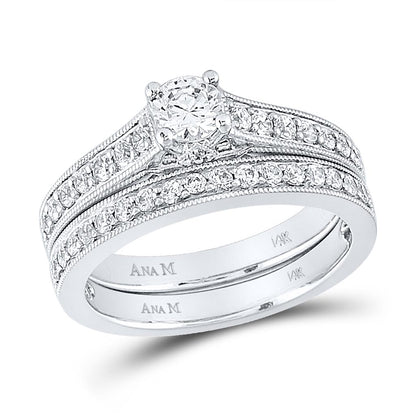 14k White Gold Round Diamond Bridal Wedding Ring Set 3/4 Cttw (Certified)