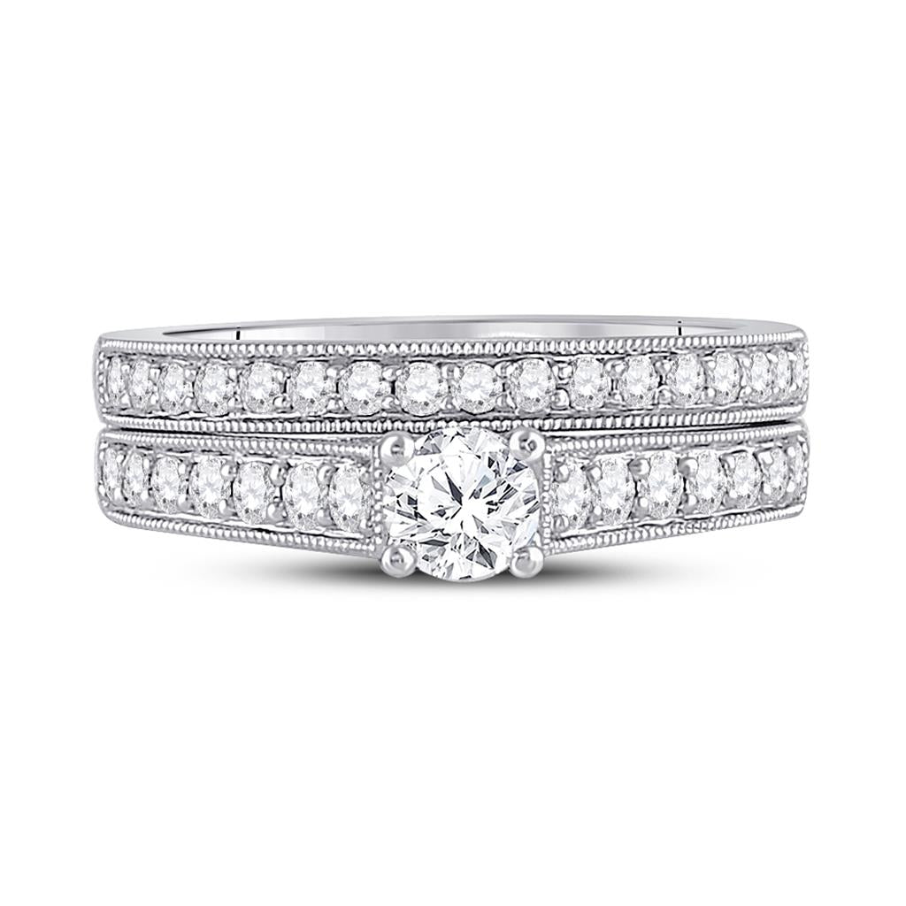 14k White Gold Round Diamond Bridal Wedding Ring Set 3/4 Cttw (Certified)