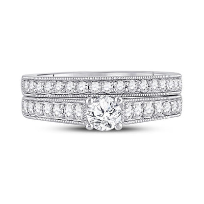14k White Gold Round Diamond Bridal Wedding Ring Set 3/4 Cttw (Certified)