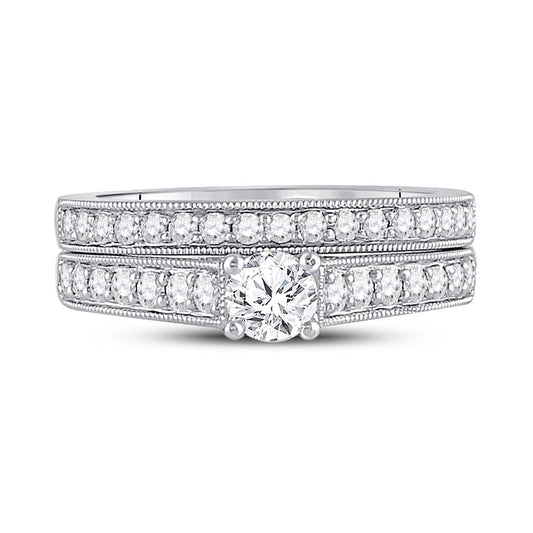 14k White Gold Round Diamond Bridal Wedding Ring Set 3/4 Cttw (Certified)