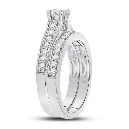 14k White Gold Round Diamond Bridal Wedding Ring Set 3/4 Cttw (Certified)