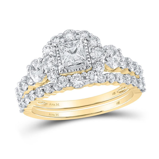 14k Yellow Gold Princess Diamond Bridal Wedding Ring Set 2 Cttw (Certified)