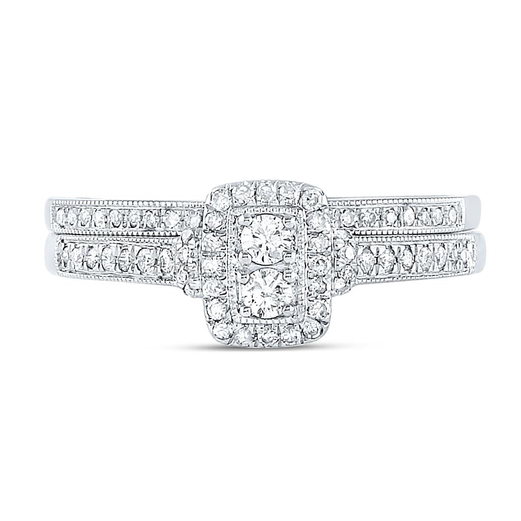 14k White Gold Round Diamond Bridal Wedding Ring Set 1/3 Cttw