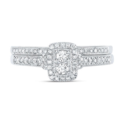 14k White Gold Round Diamond Bridal Wedding Ring Set 1/3 Cttw