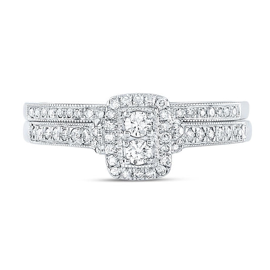 14k White Gold Round Diamond Bridal Wedding Ring Set 1/3 Cttw