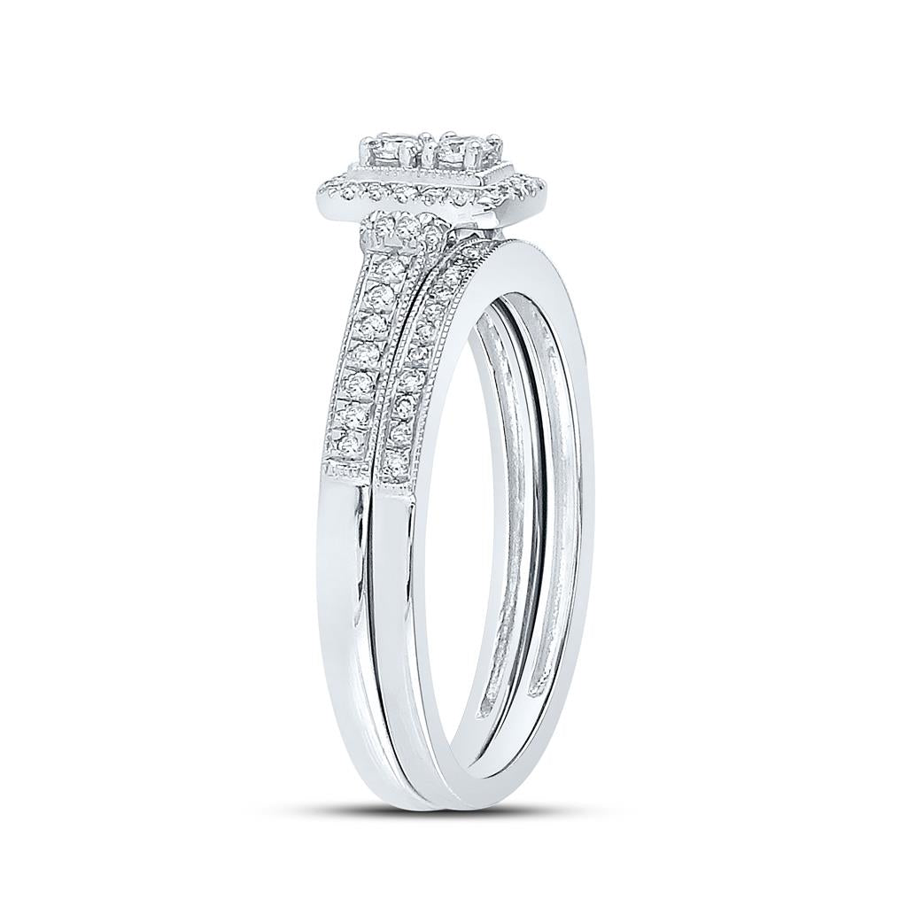 14k White Gold Round Diamond Bridal Wedding Ring Set 1/3 Cttw
