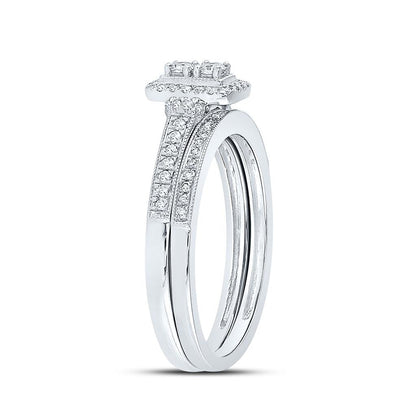 14k White Gold Round Diamond Bridal Wedding Ring Set 1/3 Cttw