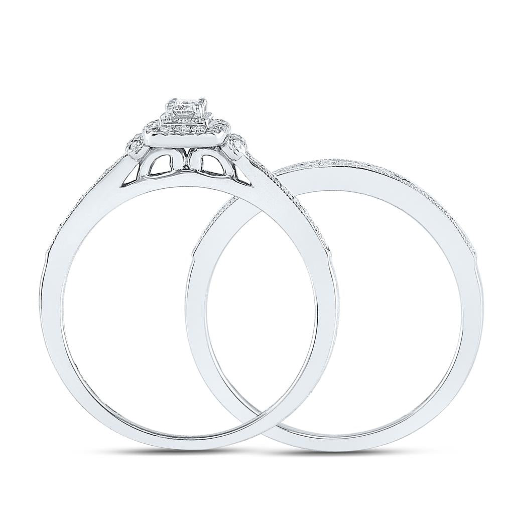 14k White Gold Round Diamond Bridal Wedding Ring Set 1/3 Cttw