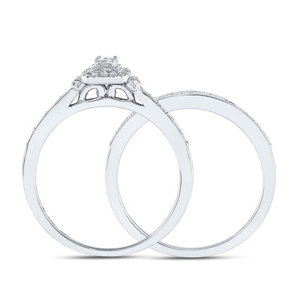14k White Gold Round Diamond Bridal Wedding Ring Set 1/3 Cttw
