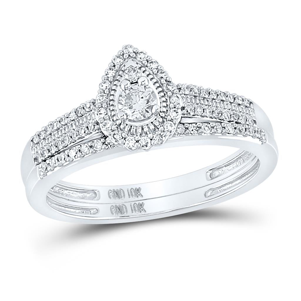 14k White Gold Round Diamond Bridal Wedding Ring Set 1/3 Cttw