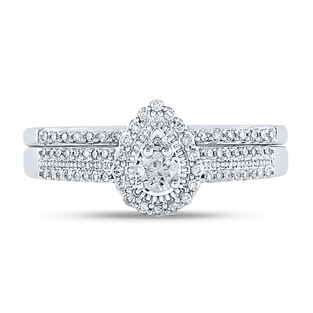 14k White Gold Round Diamond Bridal Wedding Ring Set 1/3 Cttw