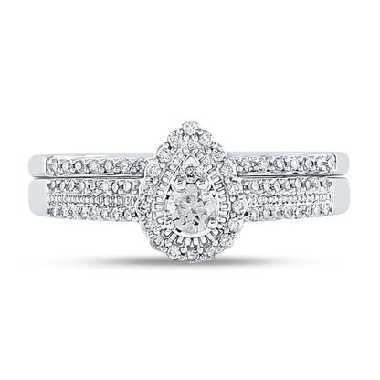 14k White Gold Round Diamond Bridal Wedding Ring Set 1/3 Cttw