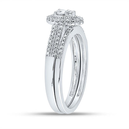 14k White Gold Round Diamond Bridal Wedding Ring Set 1/3 Cttw