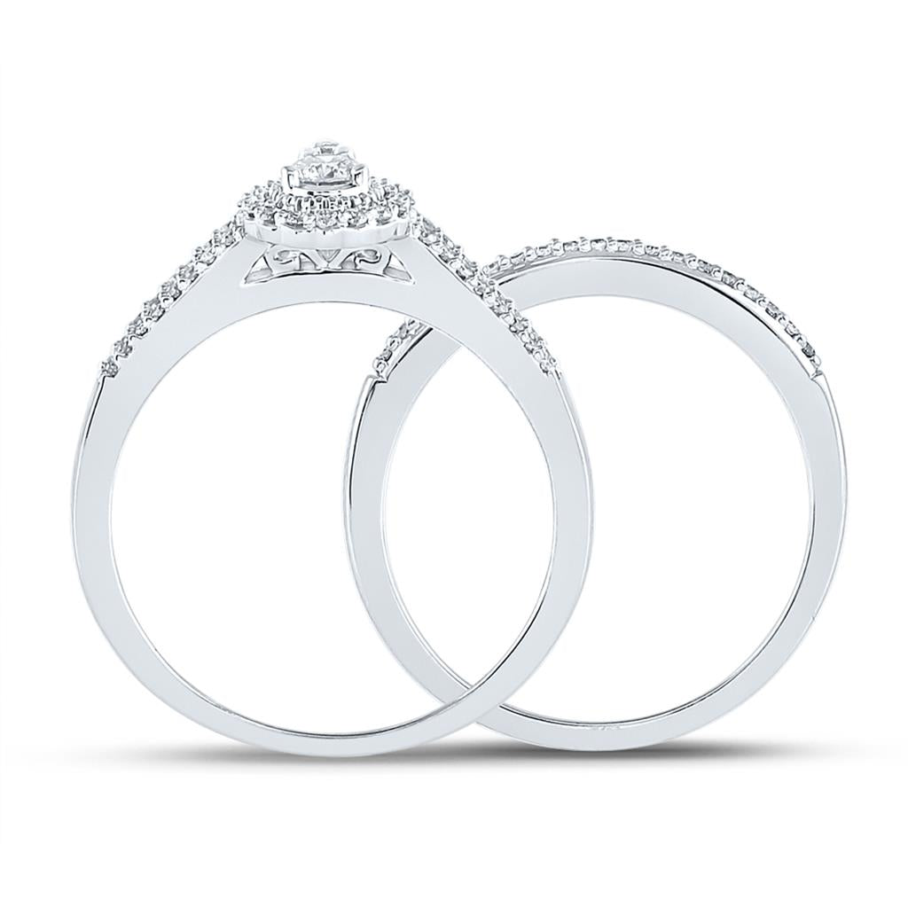 14k White Gold Round Diamond Bridal Wedding Ring Set 1/3 Cttw