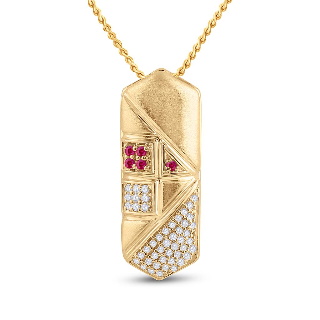 14k Yellow Gold Round Pink Sapphire Diamond Fashion Pendant 1/5 Cttw