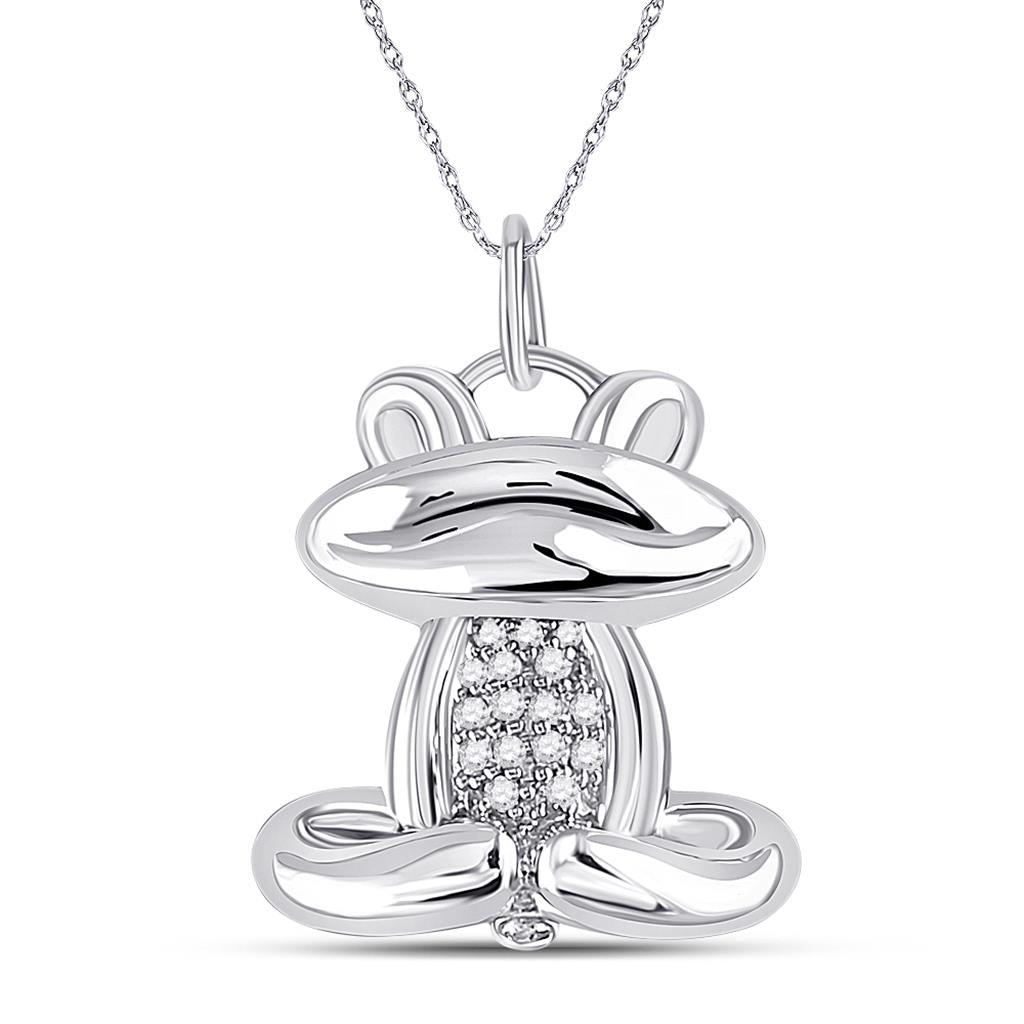 14k White Gold Round Diamond Frog Animal Pendant 1/20 Cttw