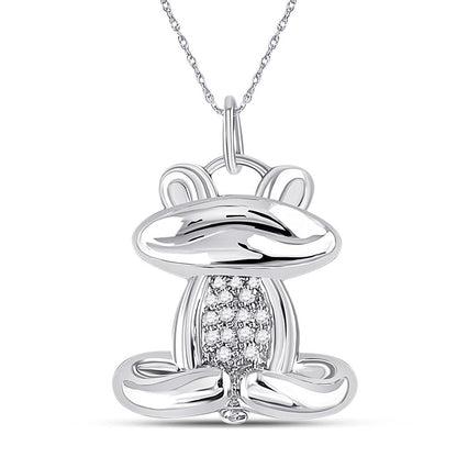 14k White Gold Round Diamond Frog Animal Pendant 1/20 Cttw