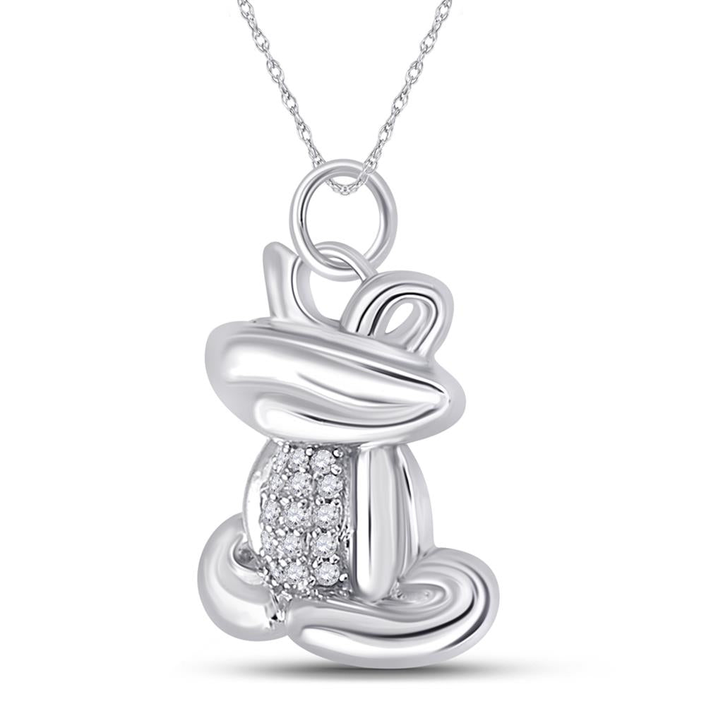 14k White Gold Round Diamond Frog Animal Pendant 1/20 Cttw