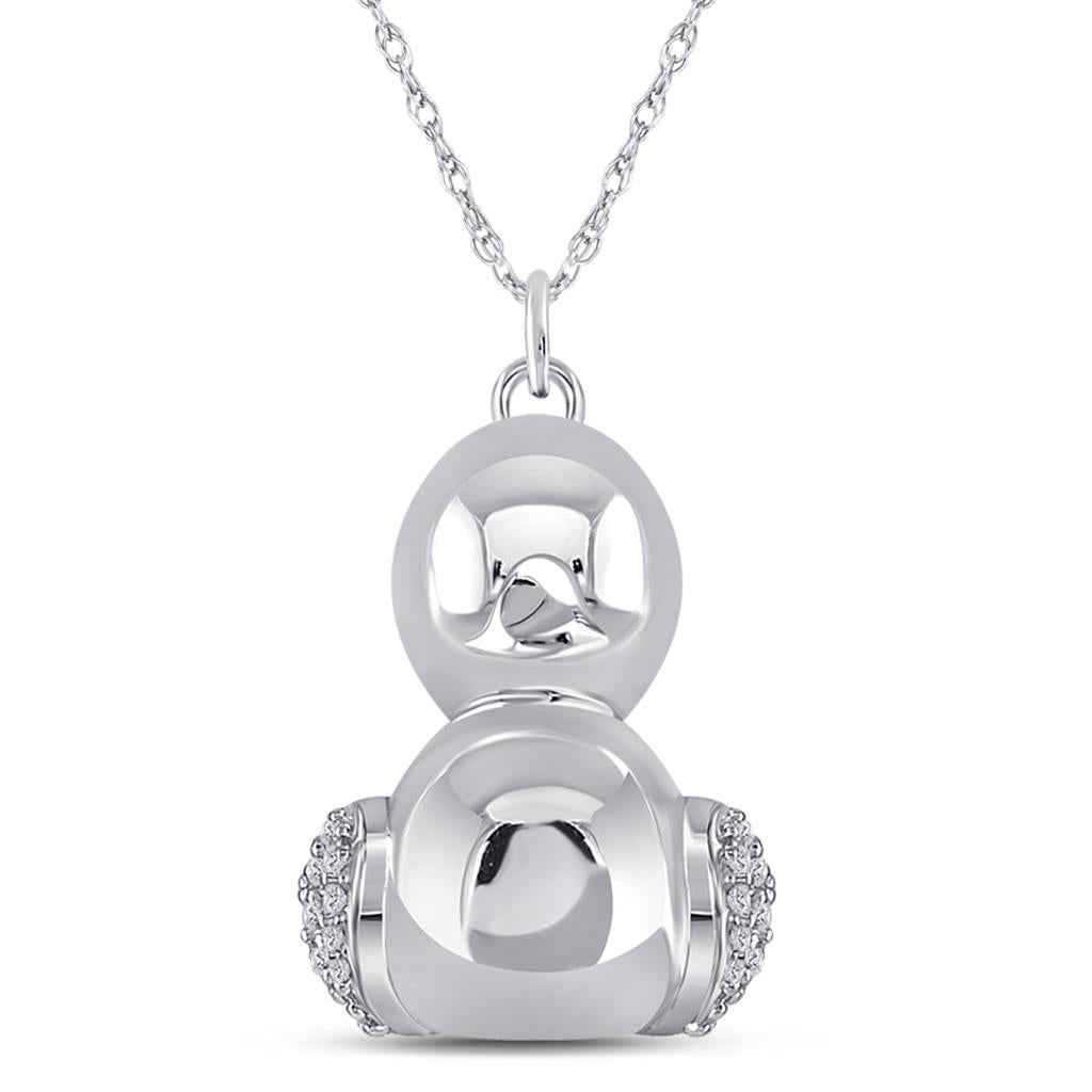 14k White Gold Round Diamond Duck Animal Pendant 1/10 Cttw