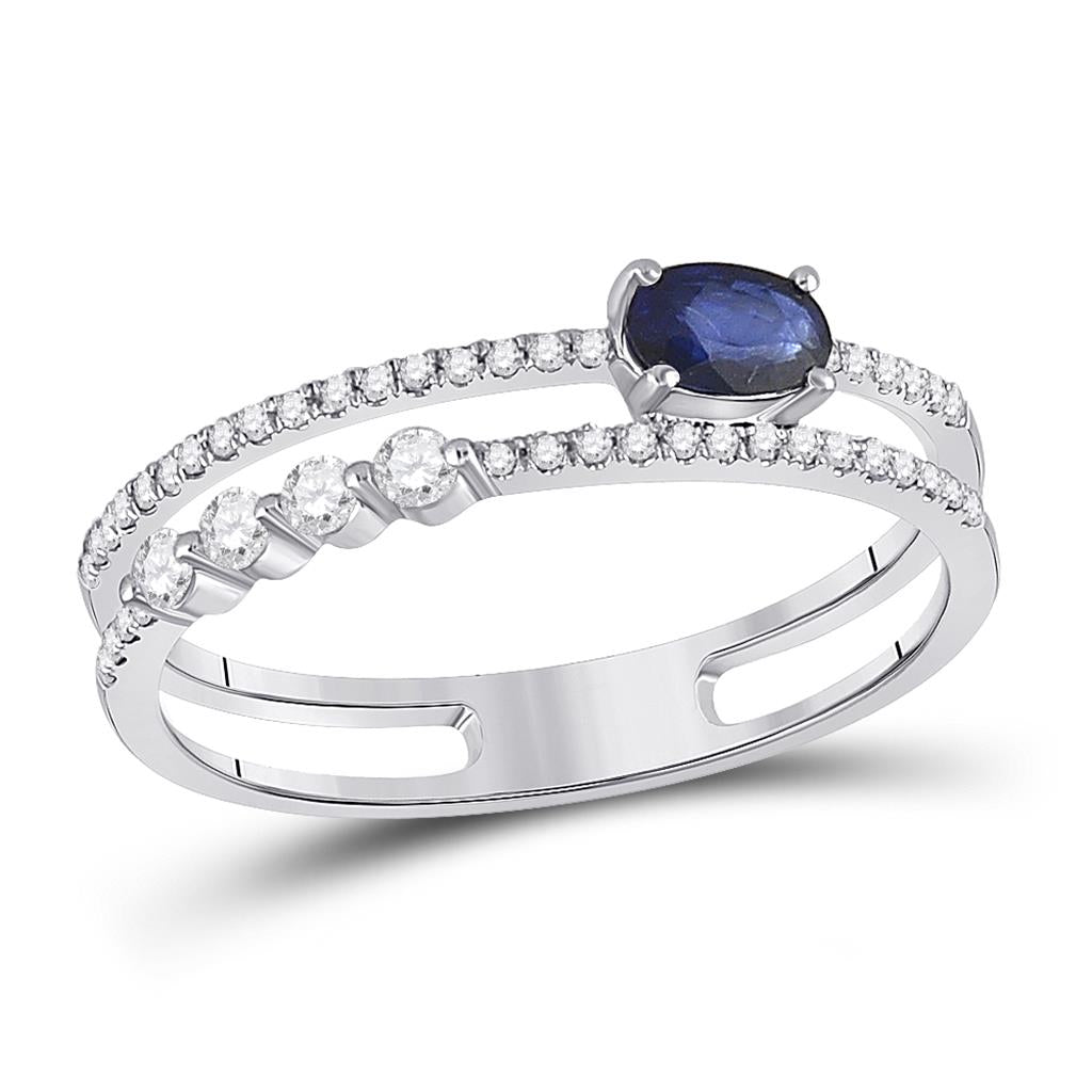 14k White Gold Oval Blue Sapphire Modern Fashion Ring 5/8 Cttw