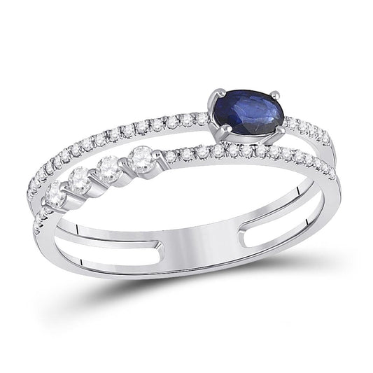14k White Gold Oval Blue Sapphire Modern Fashion Ring 5/8 Cttw