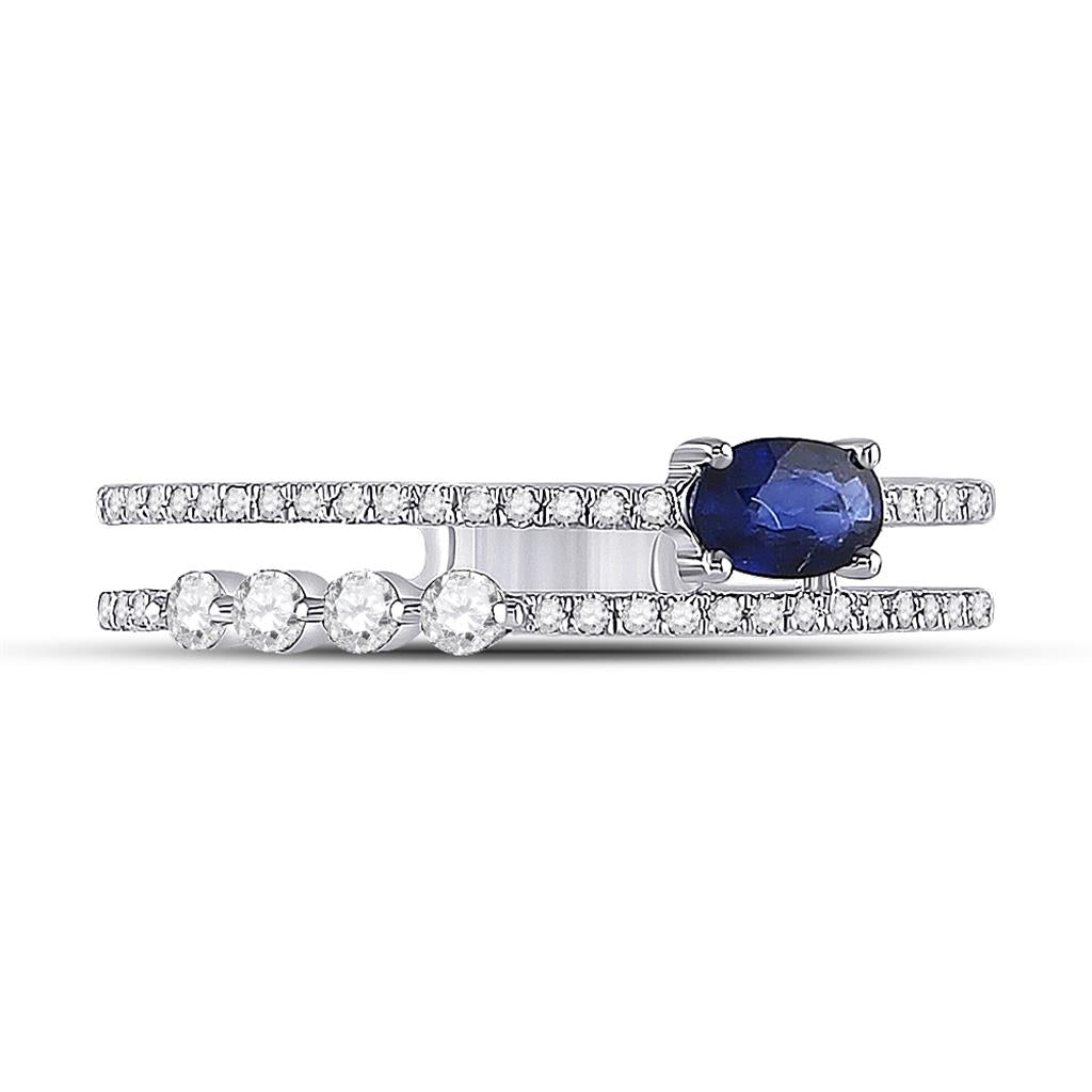 14k White Gold Oval Blue Sapphire Modern Fashion Ring 5/8 Cttw