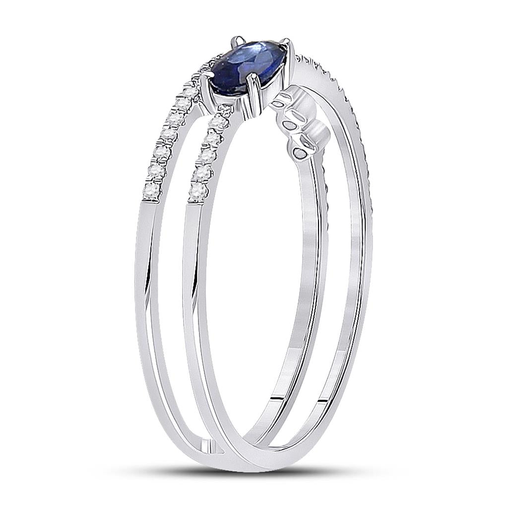 14k White Gold Oval Blue Sapphire Modern Fashion Ring 5/8 Cttw