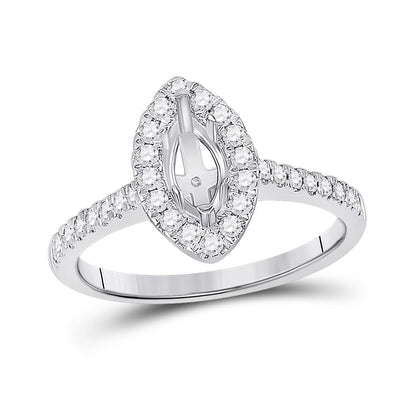 14k White Gold Round Diamond 1/2 Ct Center Marquise Bridal Semi-Mount Ring 1/3 Ctw