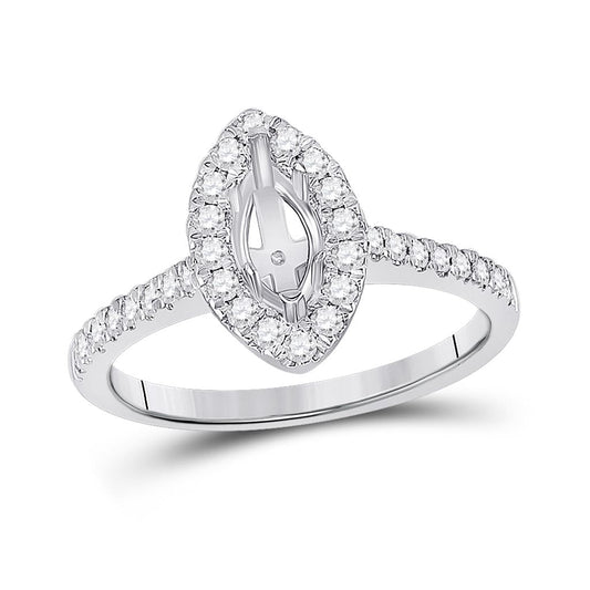 14k White Gold Round Diamond 1/2 Ct Center Marquise Bridal Semi-Mount Ring 1/3 Ctw