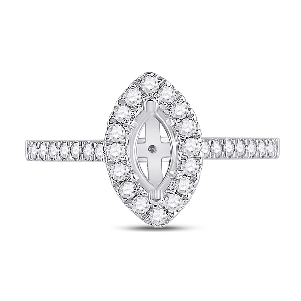 14k White Gold Round Diamond 1/2 Ct Center Marquise Bridal Semi-Mount Ring 1/3 Ctw