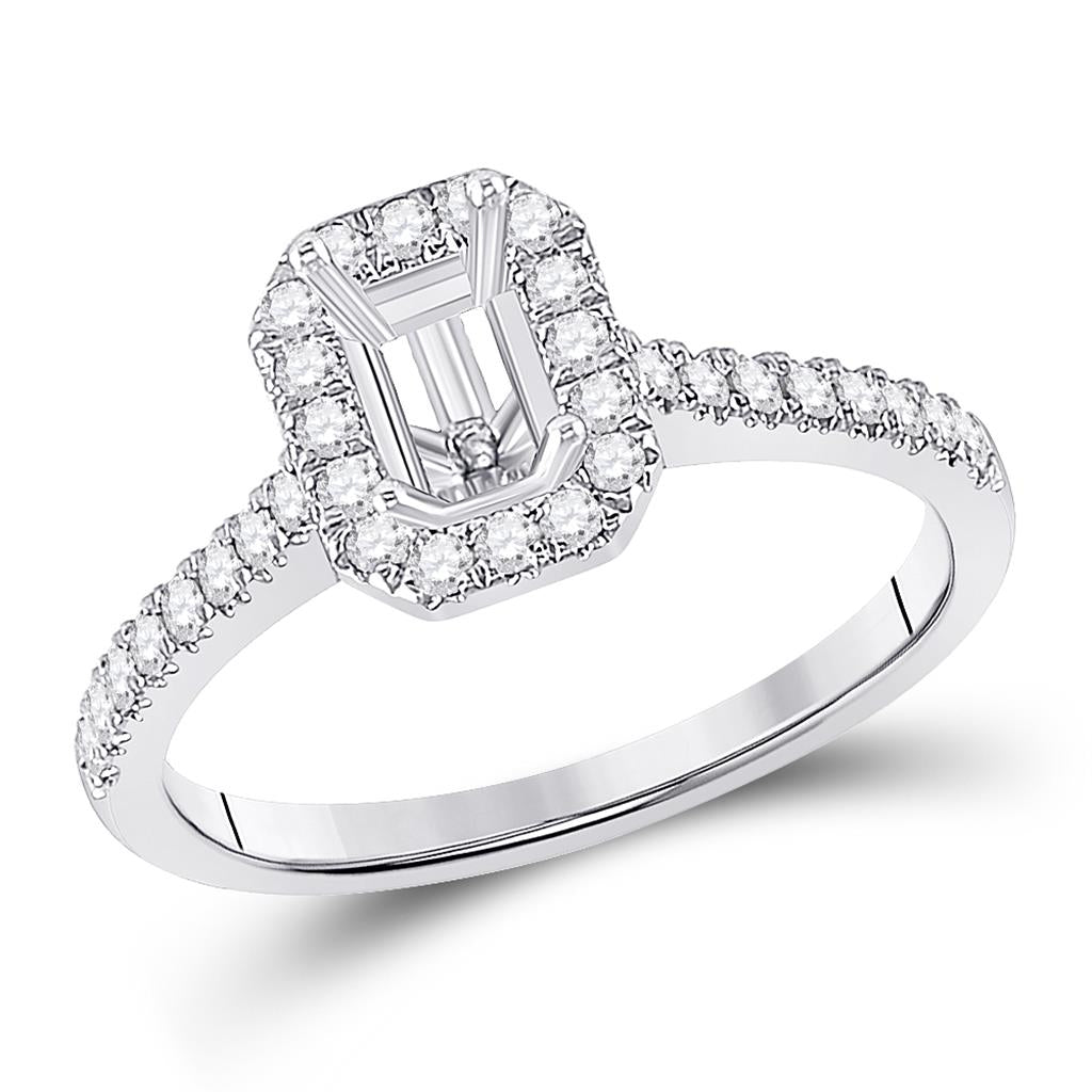 14k White Gold Round Diamond 1/2 Ct Emerald Center Bridal Semi-Mount Ring 1/3 Ctw