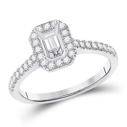 14k White Gold Round Diamond 1/2 Ct Emerald Center Bridal Semi-Mount Ring 1/3 Ctw