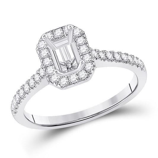 14k White Gold Round Diamond 1/2 Ct Emerald Center Bridal Semi-Mount Ring 1/3 Ctw