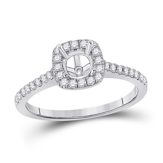 14k White Gold Round Diamond 1/2 Ct Cushion Center Bridal Semi-Mount Ring 1/3 Ctw