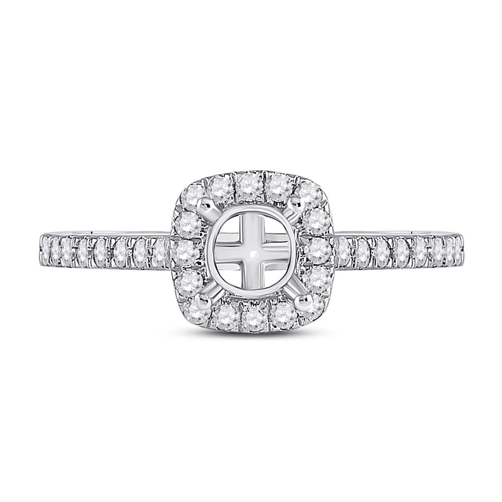 14k White Gold Round Diamond 1/2 Ct Cushion Center Bridal Semi-Mount Ring 1/3 Ctw