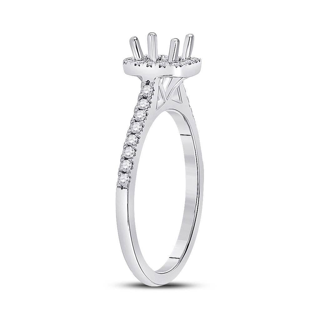 14k White Gold Round Diamond 1/2 Ct Cushion Center Bridal Semi-Mount Ring 1/3 Ctw