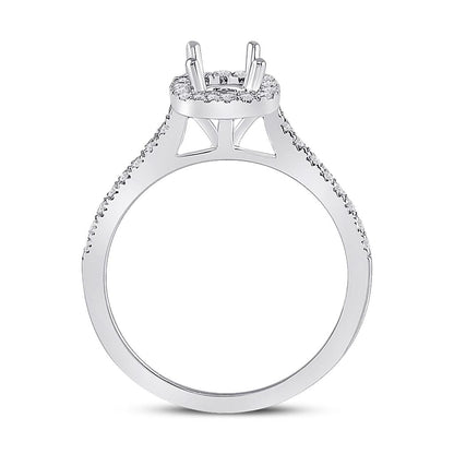 14k White Gold Round Diamond 1/2 Ct Cushion Center Bridal Semi-Mount Ring 1/3 Ctw
