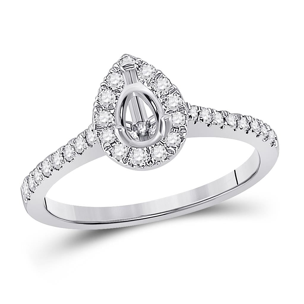 14k White Gold Round Diamond 1/2 Ct Pear Center Bridal Semi-Mount Ring 1/3 Ctw
