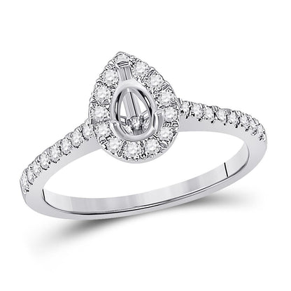 14k White Gold Round Diamond 1/2 Ct Pear Center Bridal Semi-Mount Ring 1/3 Ctw