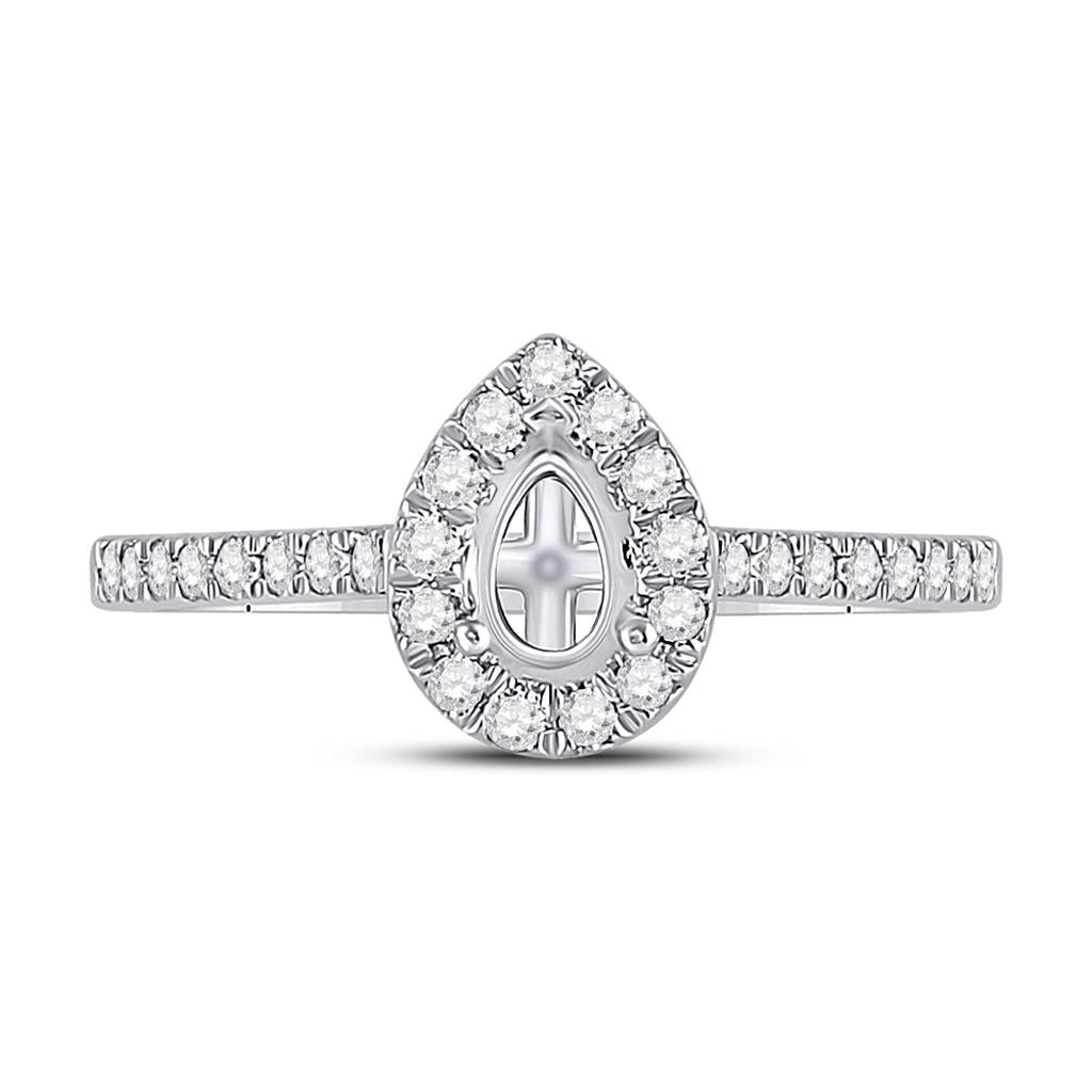 14k White Gold Round Diamond 1/2 Ct Pear Center Bridal Semi-Mount Ring 1/3 Ctw