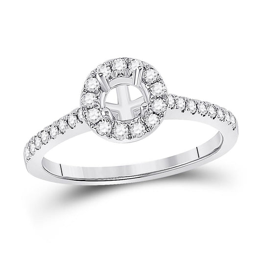 14k White Gold Round Diamond 1/2 Ct Rd Center Bridal Semi-Mount Ring 1/3 Ctw