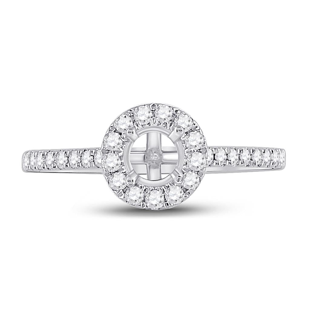 14k White Gold Round Diamond 1/2 Ct Rd Center Bridal Semi-Mount Ring 1/3 Ctw