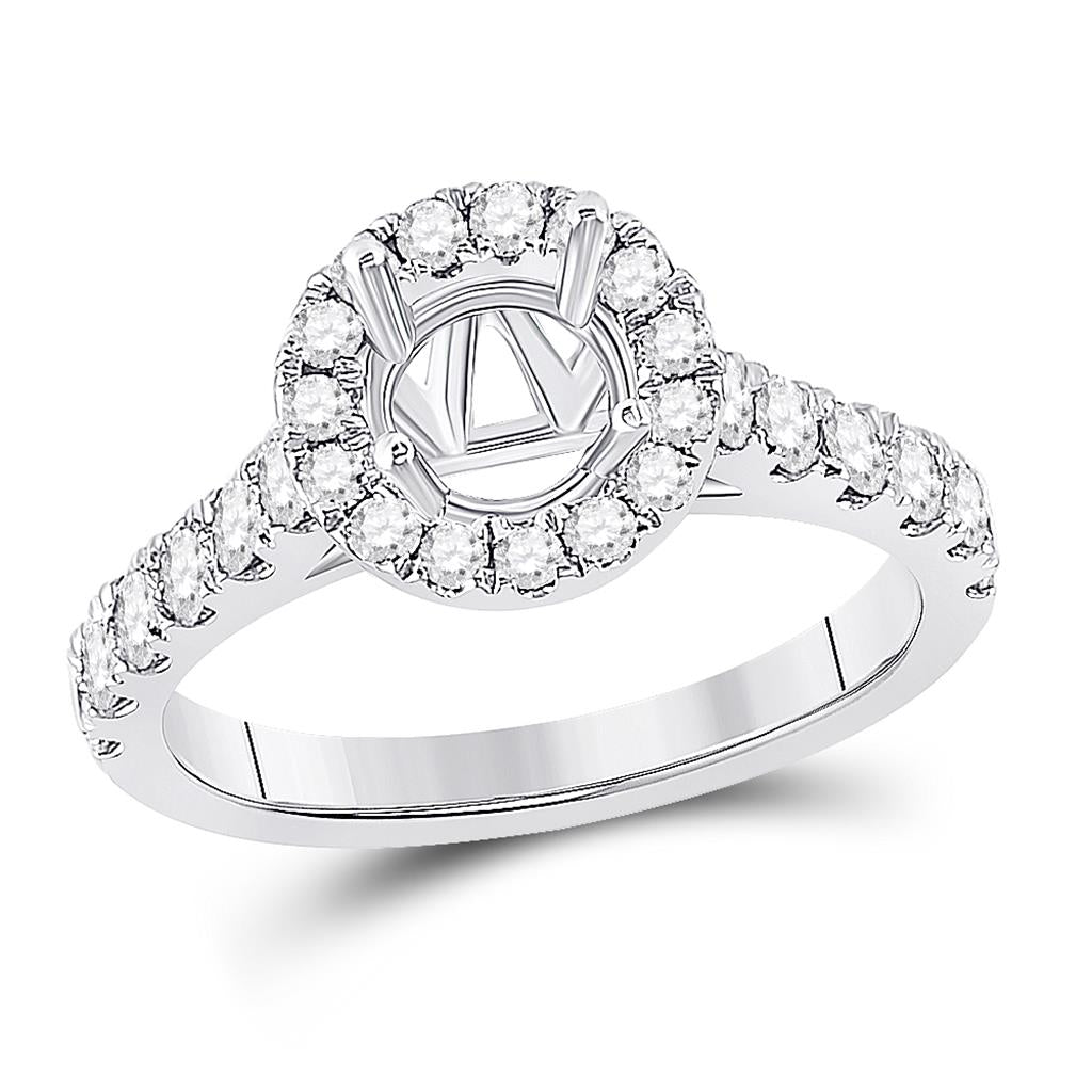 18k White Gold Round Diamond 1 Ct Rd Center Halo Bridal Semi-Mount Ring 7/8 Ctw